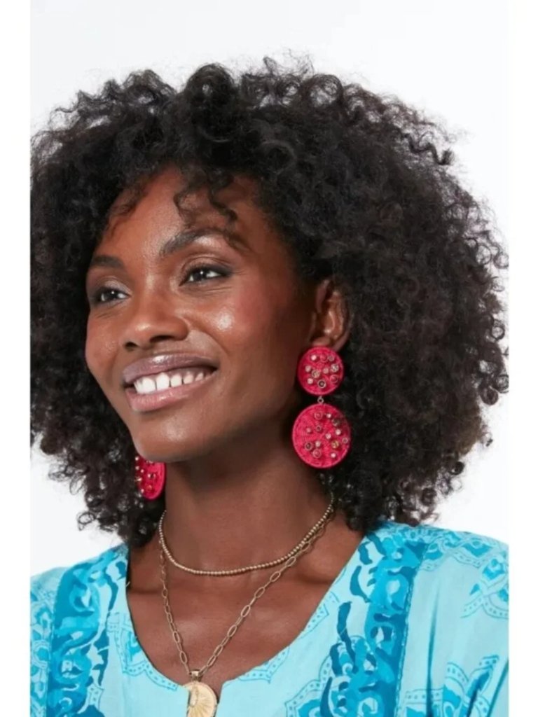 New Tuckernuck Raffia Gemstone Drop Earrings Pink Statement Embellished Jewelry